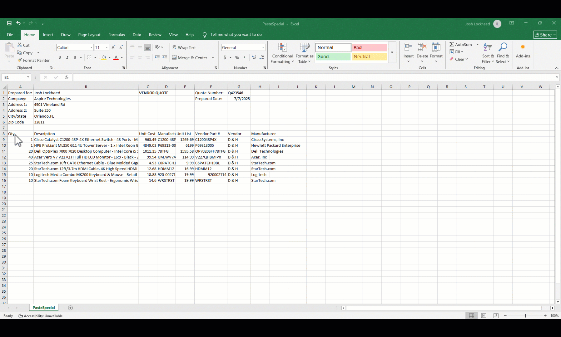 Paste Special Wizard Process